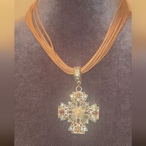 Chic Multi-Strand Necklace with Cross Pendant